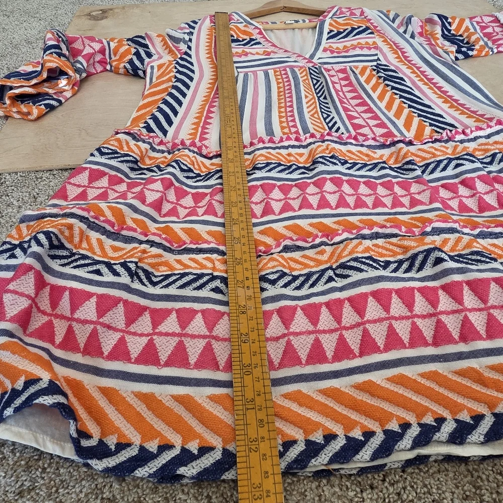 Boho Chic Woven Ruffle Sleeve Trapeze Ella Tunic Mini Dress Large - Picture 10 of 14